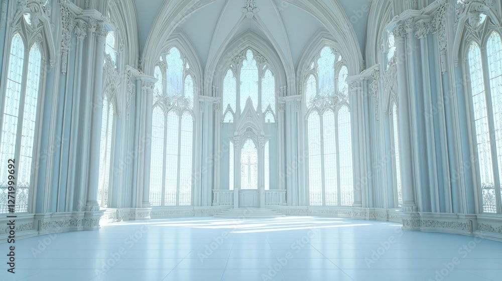 Obraz premium Bright White Gothic Chapel Interior With Large Windows