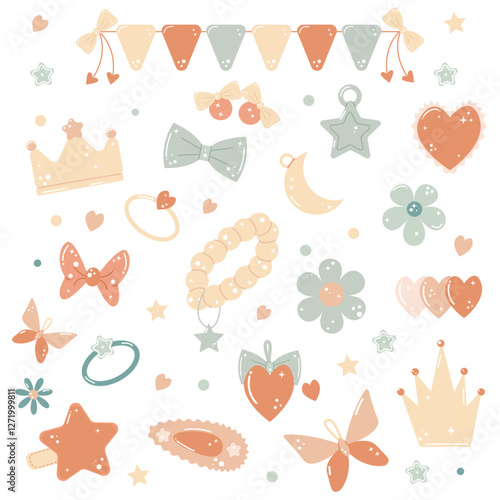 A set of delicate sparkling jewelry and accessories for girls