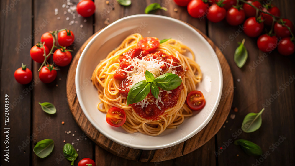 Spaghetti bolognese is a popular classic pasta dish. Using minced meat sauce with a mixture of sauce and fresh sour tomato paste
