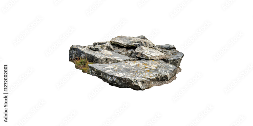Fototapeta premium Flat gray rocks with moss and grass isolated on transparent background