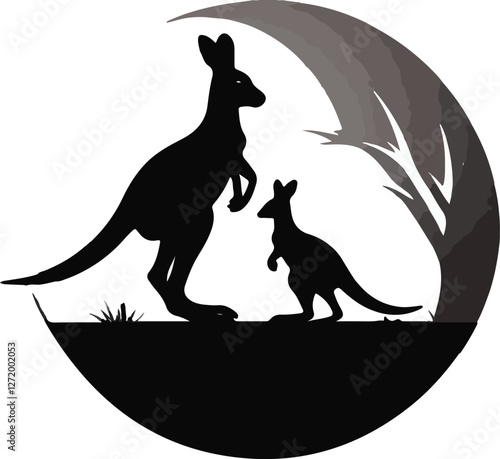 Silhouette Kangaroo vector design, Kangaroo logo and icon Design, Kangaroo Illustration vector design