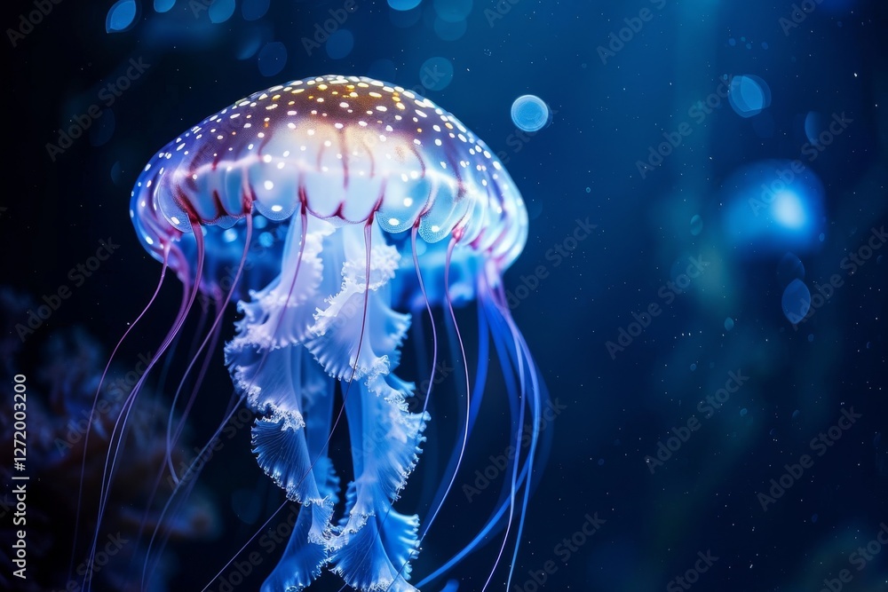 Majestic jellyfish in vibrant ocean scene Majestic jellyfish in vibrant ocean scene