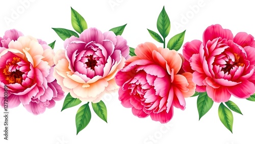 Pink peonies pattern on a white background