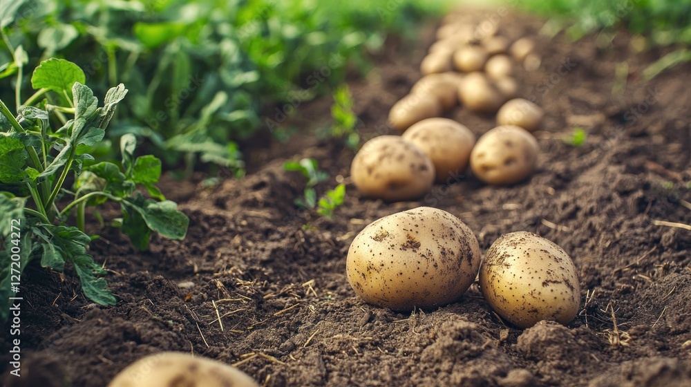 Freshly harvested potatoes in a field. Freshly harvested potatoes in a field.