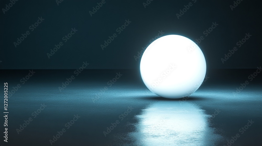 Glowing sphere casts ethereal light on a reflective surface Glowing sphere casts ethereal light on a reflective surface
