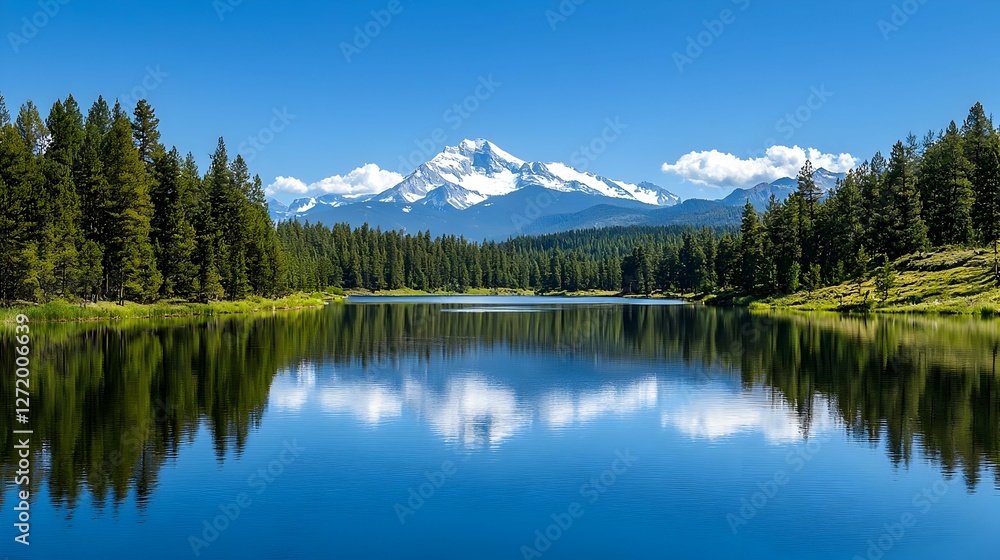 Serene Mountain Lake Reflection Under a Blue Sky