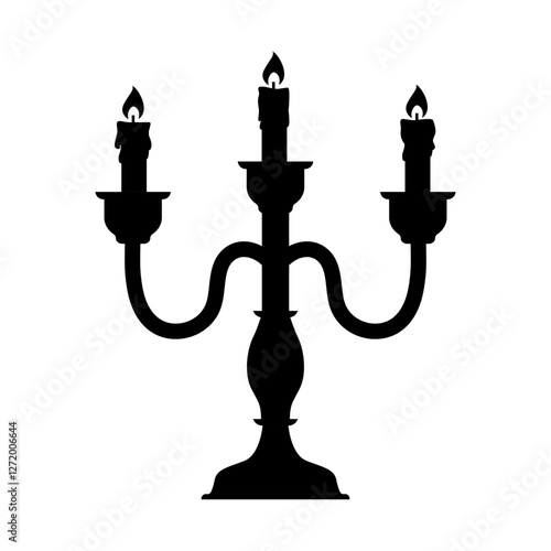 Three-arm candlestick. Candelabrum. Vector black icon isolated on white background.