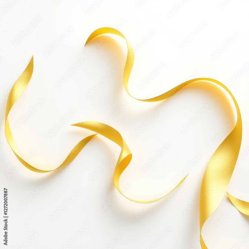 Curled yellow satin ribbon with soft folds and bends, Craft, Satin, Folds Curled yellow satin ribbon with soft folds and bends, Craft, Satin, Folds