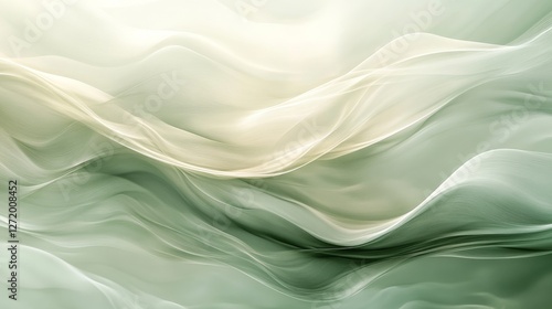 Abstract ethereal flowing waves in shades of green and white