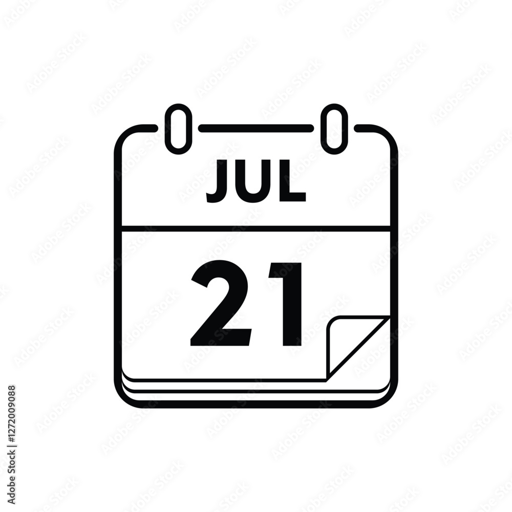 calender icon, 21 july icon with white background calender icon, 21 july icon with white background