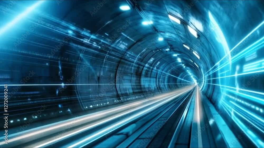 custom made wallpaper toronto digitalBlue tech tunnel with light beams and data flow