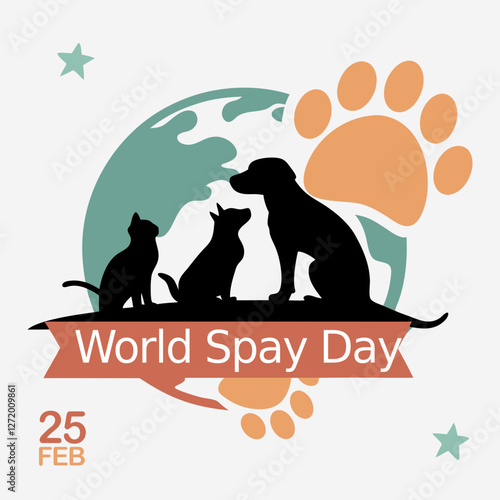 Vector illustration theme: World Spay Day which is celebrated every year during February. Logo design with the silhouette of domestic animals