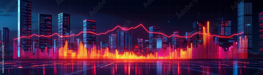 Fototapeta premium Futuristic City Landscape with Neon Graphs and Data Visualization for Technology Concepts