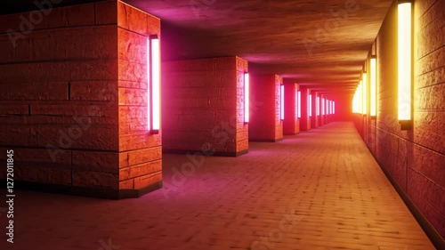 Wallpaper Mural Colorful illuminated corridor with vibrant lights and textured walls in a modern setting at night Torontodigital.ca