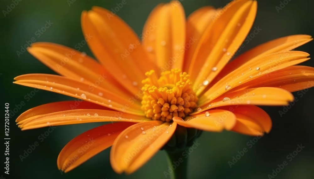 Droplets of water cling to an orange flower's petals, glisten, flower Droplets of water cling to an orange flower's petals, glisten, flower