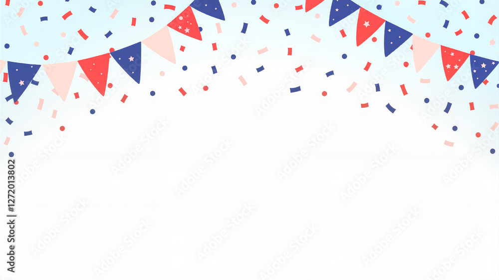 Obraz premium Festive bunting flags with confetti in cheerful sky, celebration theme