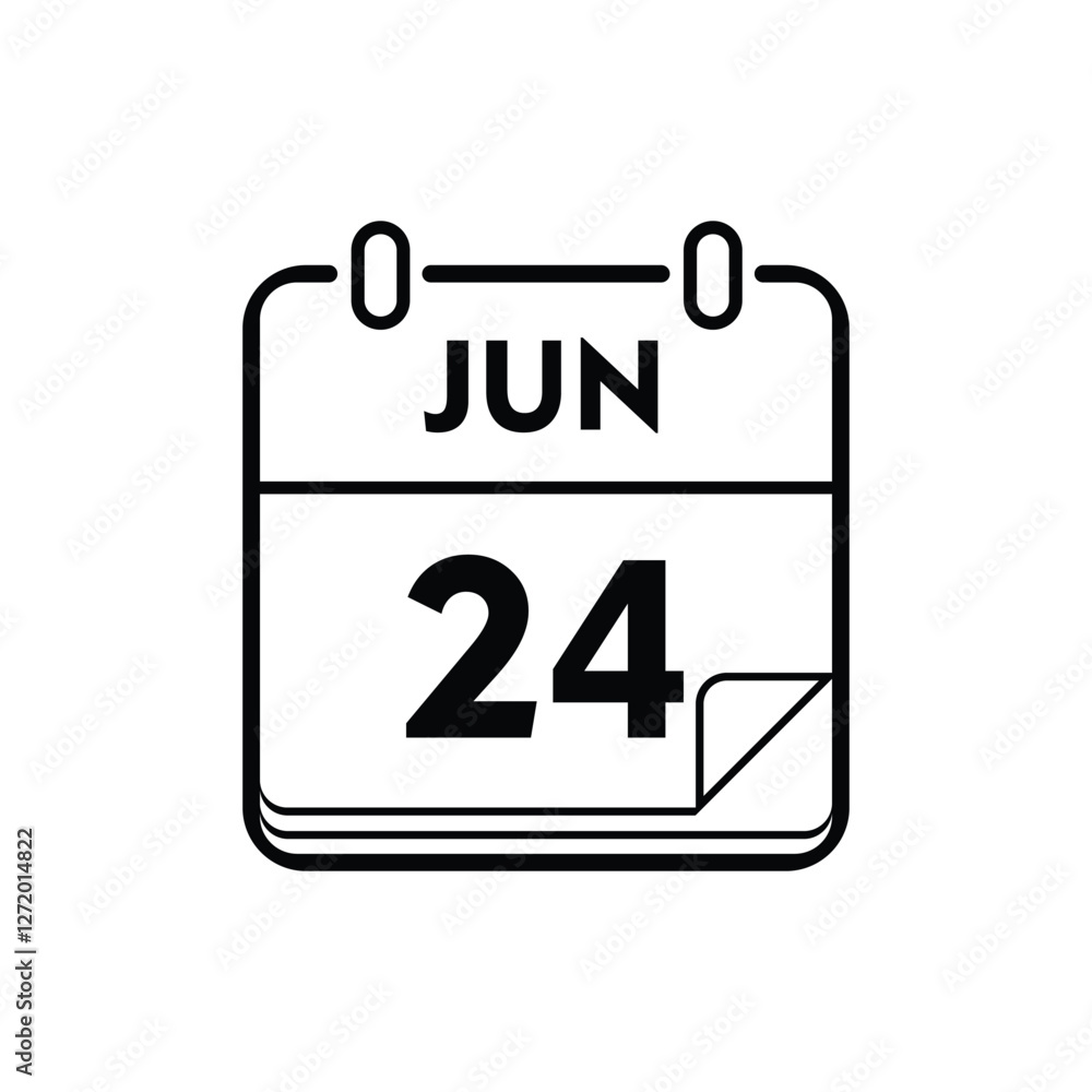calender icon, 24 june icon with white background calender icon, 24 june icon with white background