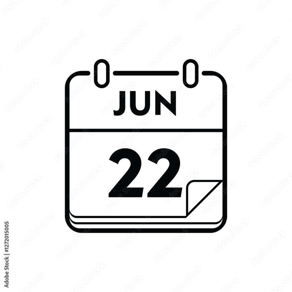 calender icon, 22 june icon with white background calender icon, 22 june icon with white background