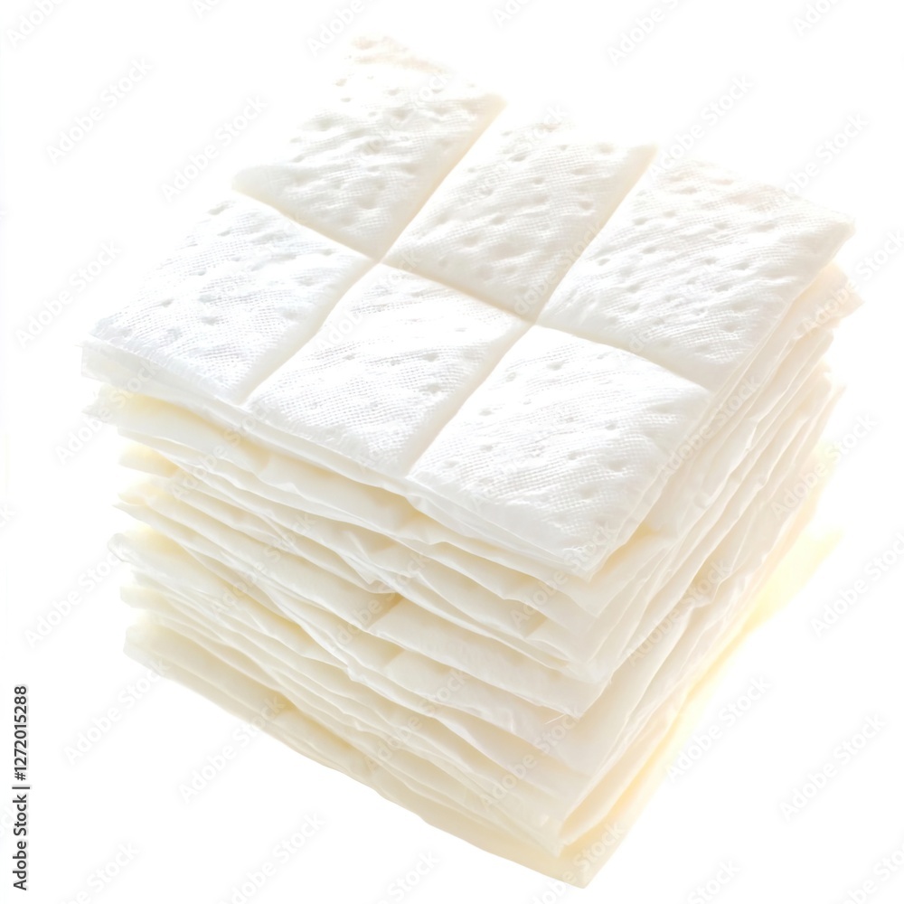 Soft Absorbent Paper Towels Stack on a Light Background, Bathroom Accessories Concept. Soft Absorbent Paper Towels Stack on a Light Background, Bathroom Accessories Concept.