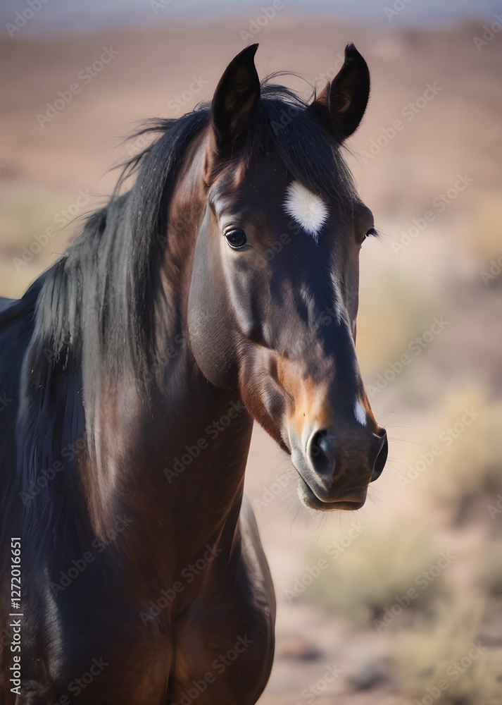 Obraz premium Portrait of Wild Brown Horse with White Diamond Markings