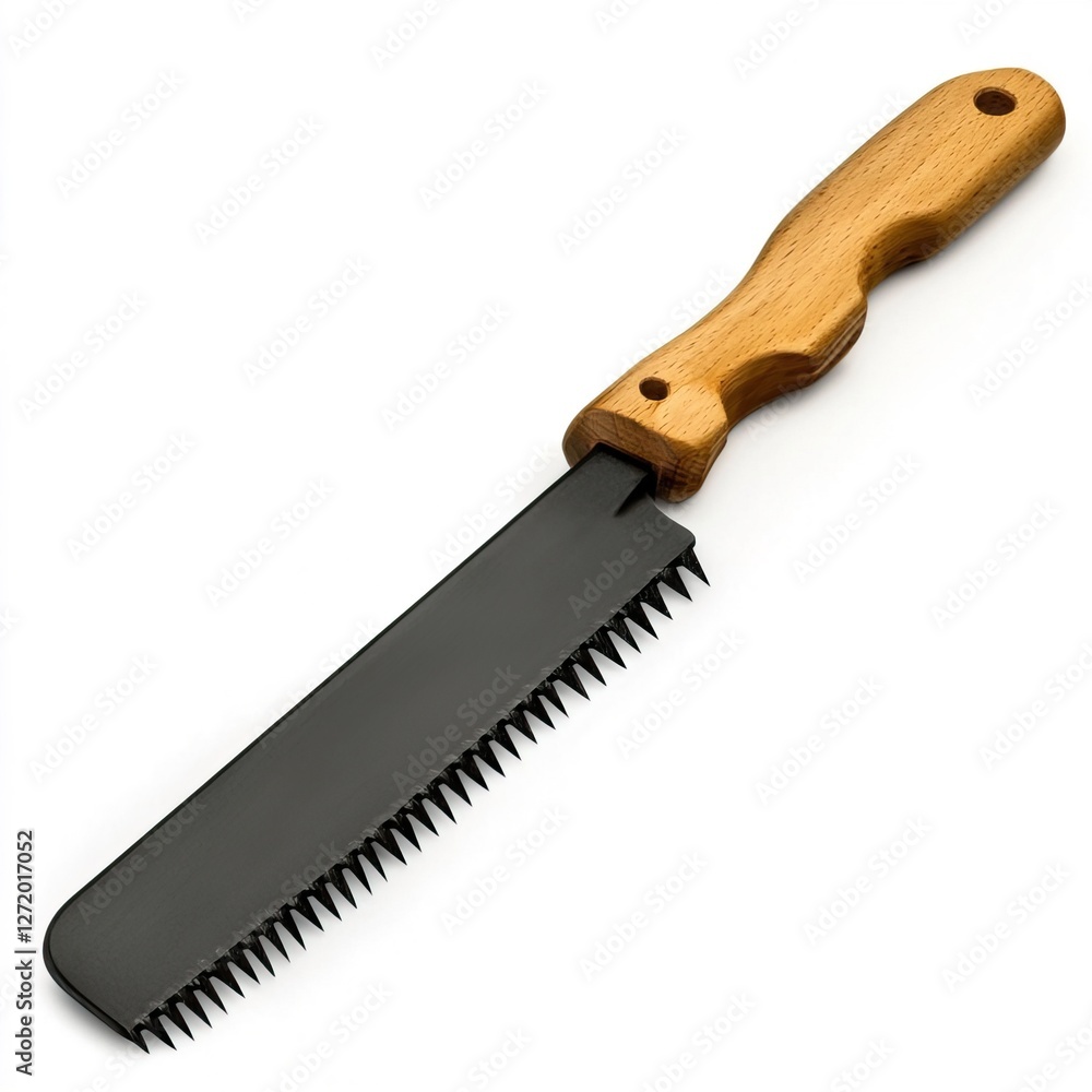 Black Serrated Knife with Wooden Handle for Kitchen and Crafts, Garage tools ideas. Black Serrated Knife with Wooden Handle for Kitchen and Crafts, Garage tools ideas.