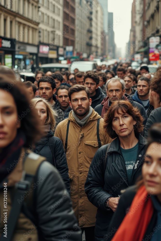 a crowd of people walking down a city street a crowd of people walking down a city street