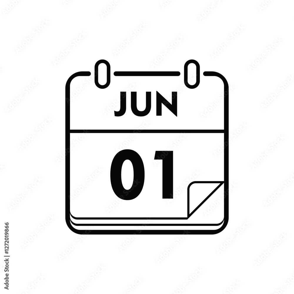 calender icon, 01 june icon with white background