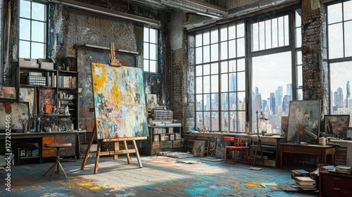 Wallpaper Mural Sunlit artist's loft studio with cityscape view. Torontodigital.ca