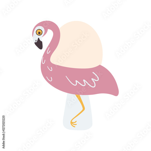 Cute flamingo bird. Easter egg in an egg holder. Decor for holiday, design element for holiday. Vector illustration.