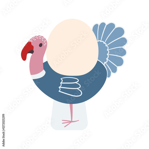 Cute turkey cartoon isolated on white background. Easter eggs. Egg stand. Vector illustration in flat style.