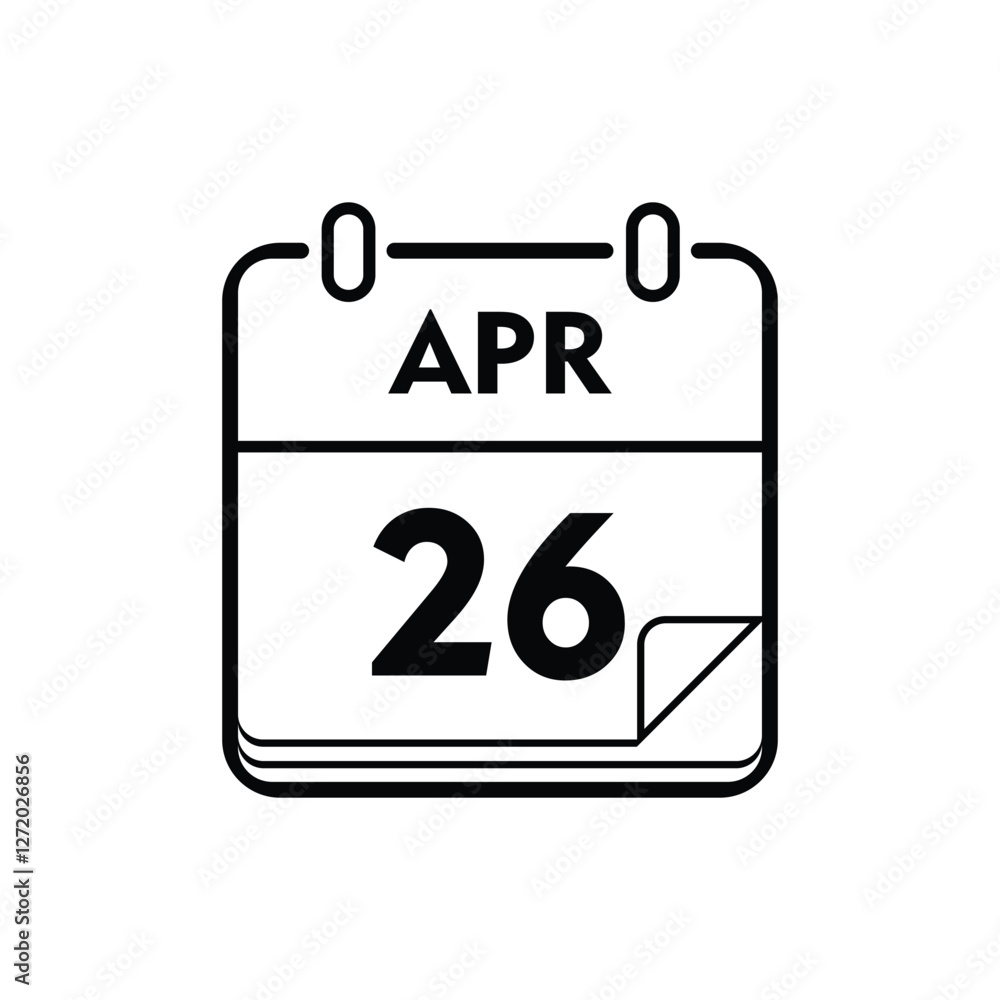 calender icon, 26 april icon with white background calender icon, 26 april icon with white background