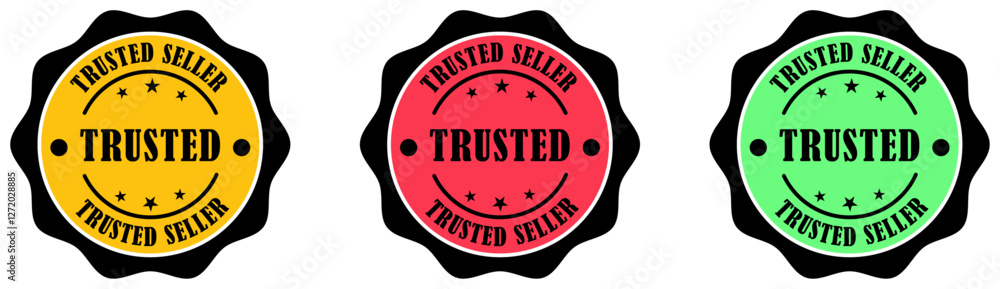 Trusted seller insignia set collection on white background. Best seller label. Top seller approval sticker. Premium trusted seller. Highly rated seller emblem. Top rated seller. Vector illustration Trusted seller insignia set collection on white background. Best seller label. Top seller approval sticker. Premium trusted seller. Highly rated seller emblem. Top rated seller. Vector illustration