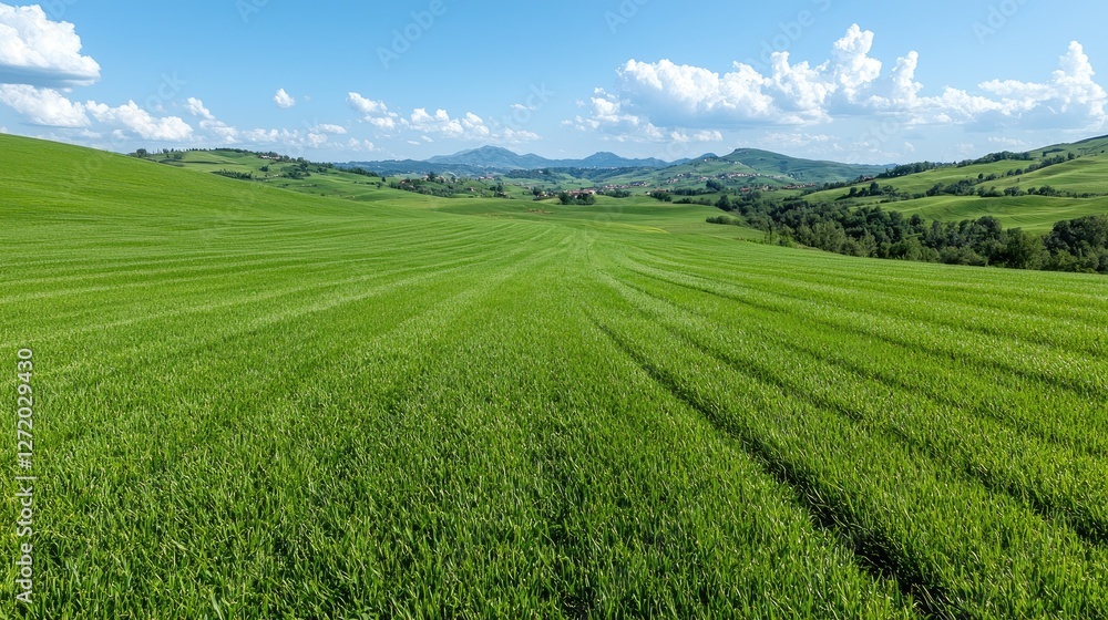 Rolling Green Hills, Rural Italian Landscape, Peaceful Meadow, Perfect For Background Rolling Green Hills, Rural Italian Landscape, Peaceful Meadow, Perfect For Background