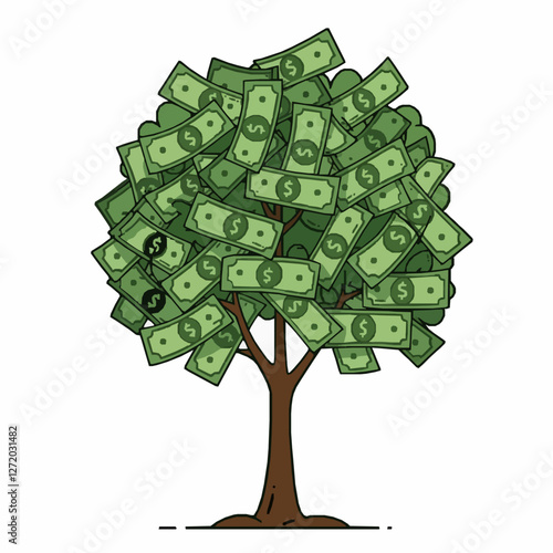 Money Tree Illustration – Symbol of Wealth, Prosperity, and Financial Growth  
A creative illustration of a tree with dollar bills as leaves, representing financial success, economic growth, prosperit