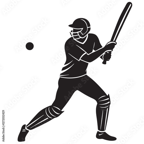 A cricket player hitting a ball with a bat linocut vector