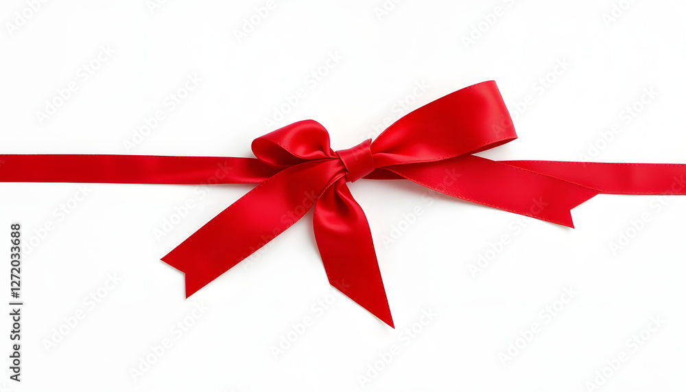 Red satin ribbon bow isolated on white background. Textile thin strip tied up to trim present or flower bunch. Any holiday decoration, silhouette. with white shades Red satin ribbon bow isolated on white background. Textile thin strip tied up to trim present or flower bunch. Any holiday decoration, silhouette. with white shades
