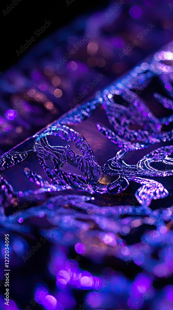 Obraz premium Purple fabric, ornate pattern, bokeh lights.