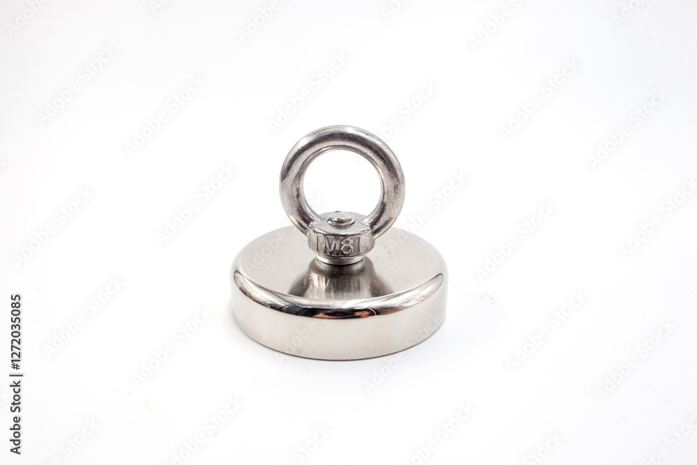 Powerful neodymium search magnet in the shape of a puck in a steel case with directional action. Rare earth magnets. Neodymium magnet with handle Powerful neodymium search magnet in the shape of a puck in a steel case with directional action. Rare earth magnets. Neodymium magnet with handle