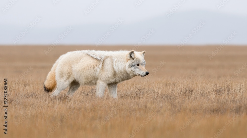 Obraz premium Arctic Wolf in Pale Meadow