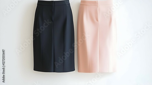 Black and Pink Midi Skirts with Front Slits on White Background