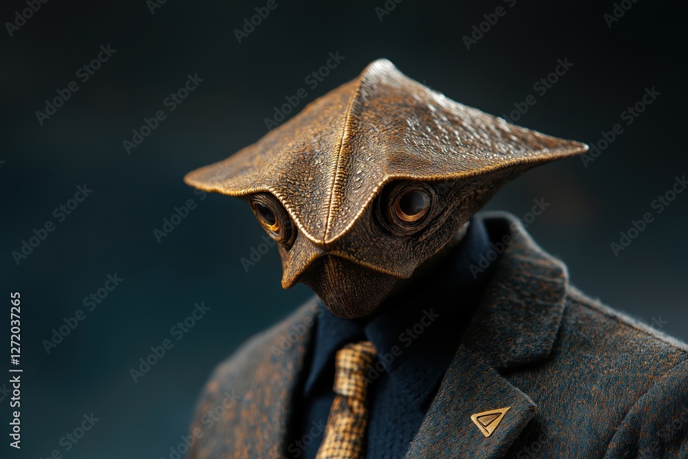Fototapeta premium Businessman with stingray head showcases style and confidence in high-end studio