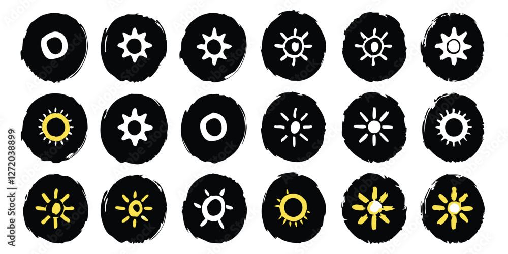 Vector black ink circles, hand-drawn textured punk shapes, artistic Chinese or Korean design elements, Japanese enso zen circles, and sun symbols. Vector black ink circles, hand-drawn textured punk shapes, artistic Chinese or Korean design elements, Japanese enso zen circles, and sun symbols.