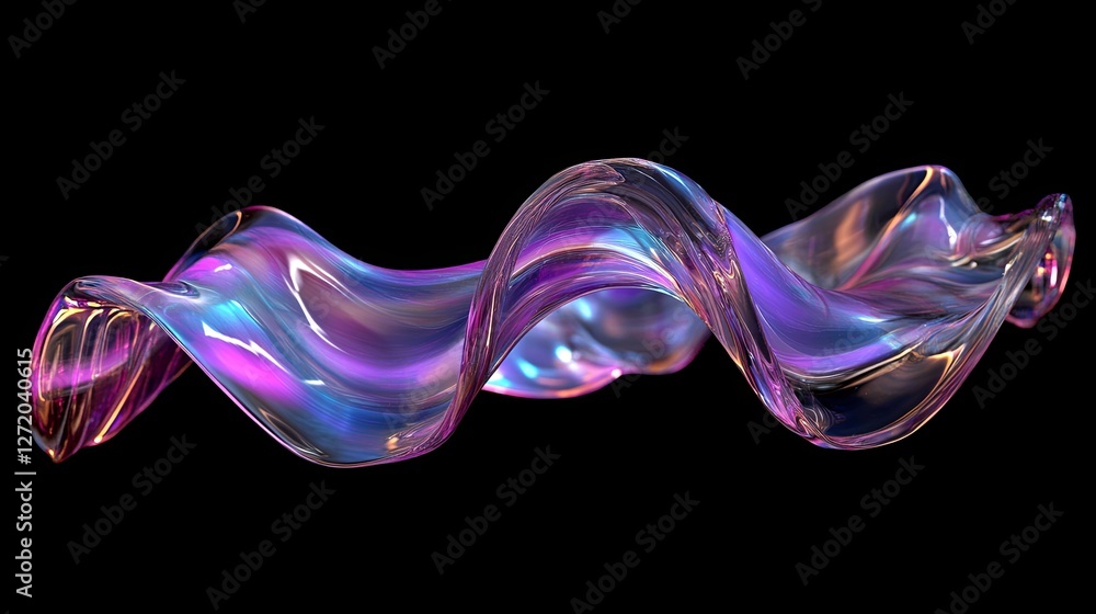 Obraz premium Colorful iridescent glass wave on black background