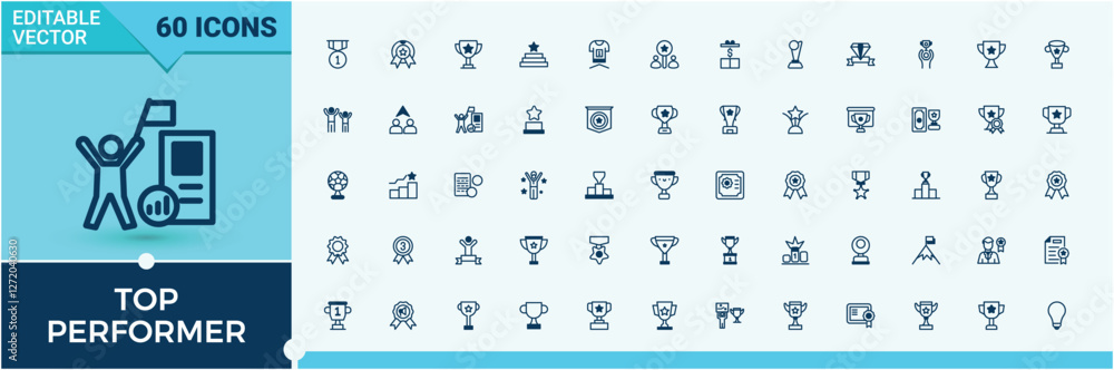 Top Performer collection. Icons win, element, certificate, achieve, money, reward, ribbon and more. Simple line vector. Editable vector icon and illustration. Top Performer collection. Icons win, element, certificate, achieve, money, reward, ribbon and more. Simple line vector. Editable vector icon and illustration.