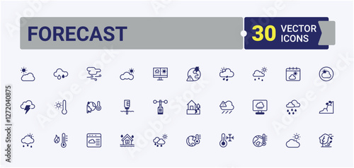 Forecast modern icon. Includes icons for sunrise, temperature, snowflake, forecast, web and more. Isolated icon. Solid line editable stroke. Vector line and solid icons.