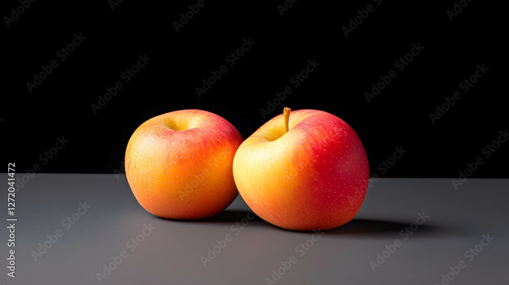 Two Red And Yellow Apples On A Dark Gray Surface Two Red And Yellow Apples On A Dark Gray Surface