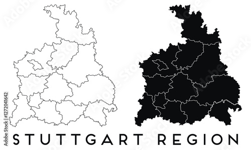 Foto Stuttgart map of regions districts vector black on white and outline