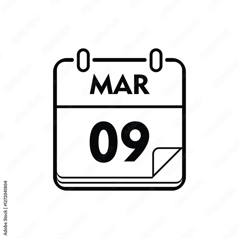 calender icon, 09 march icon with white background calender icon, 09 march icon with white background