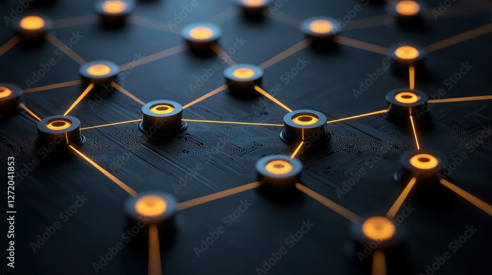 Network Connections on Dark Circuit Board Background Network Connections on Dark Circuit Board Background
