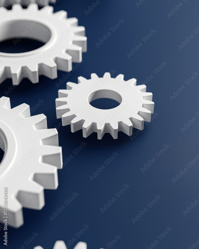 Close-Up View of White Gears on Dark Background for Industrial and Mechanical Concepts in Creative Design Close-Up View of White Gears on Dark Background for Industrial and Mechanical Concepts in Creative Design
